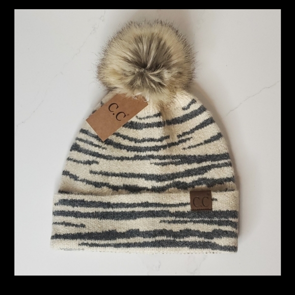 C.C. Beanie Knit Beanie-Zebra Print - Picture 2 of 2